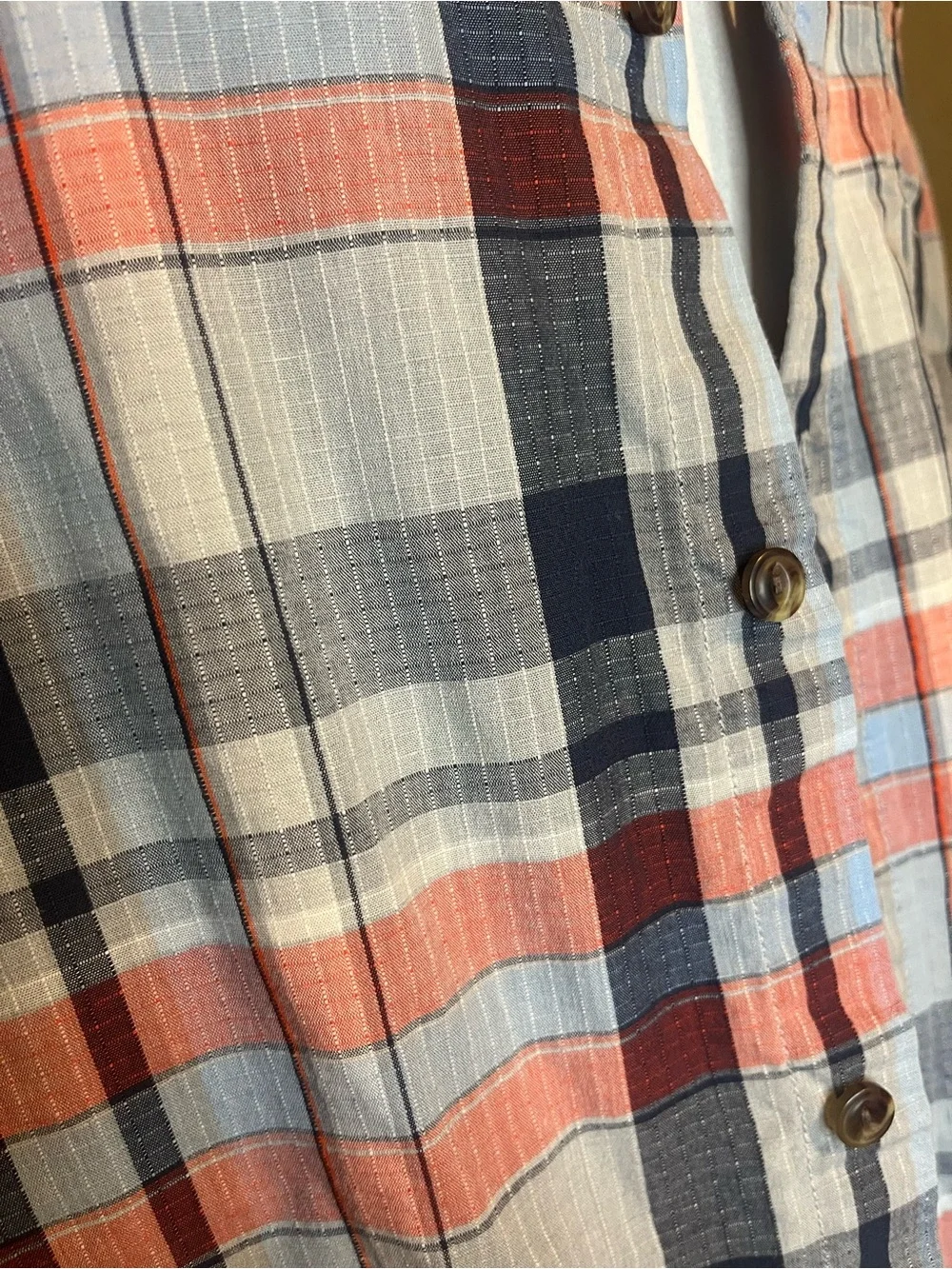 The North Face Men's Plaid Button-Down Shirt in Navy, Coral and Light Blue